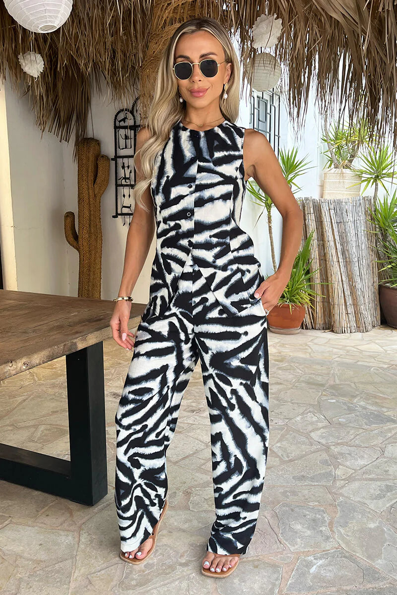 AX black & white animal print longline waistcoat