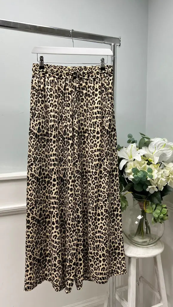 SILVY leopard print light flare floaty trousers - elasticated waist