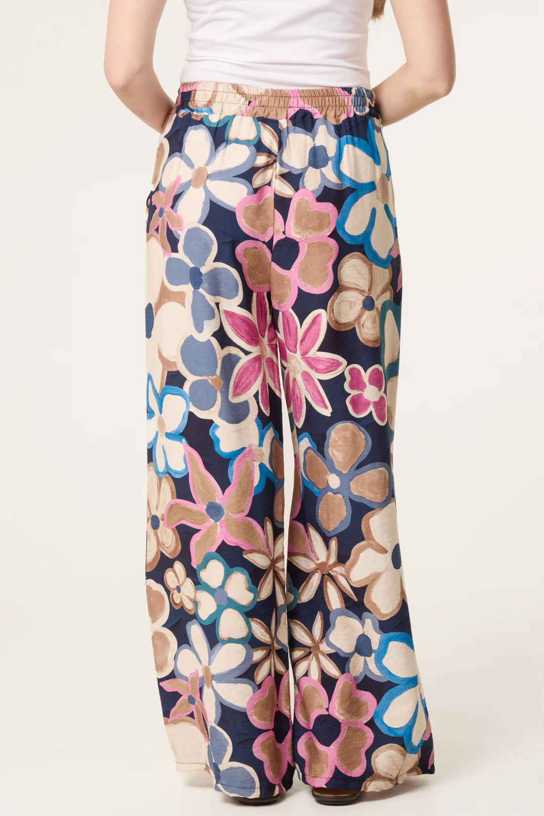 BOLD flower print wide leg trouser - navy/beige