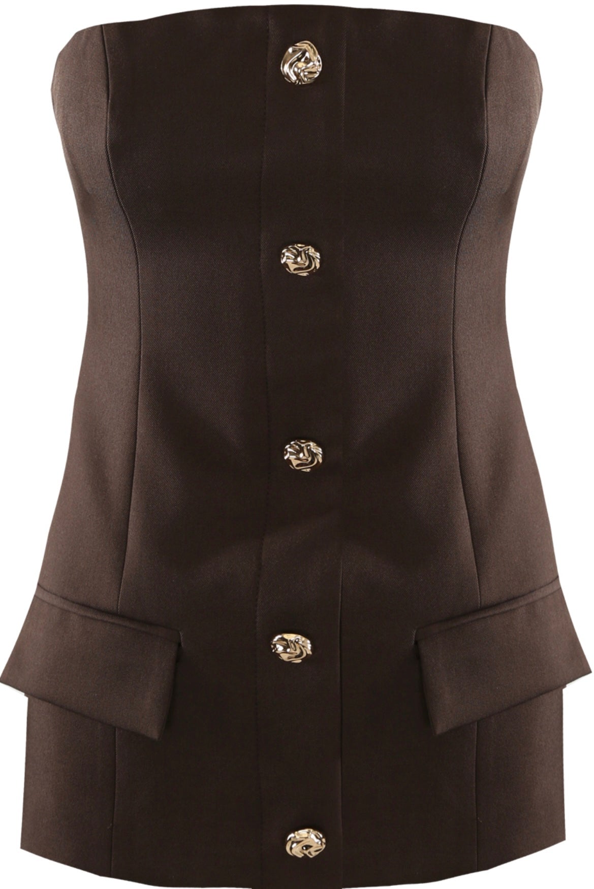ANDY - tailored bandeau button front top - brown