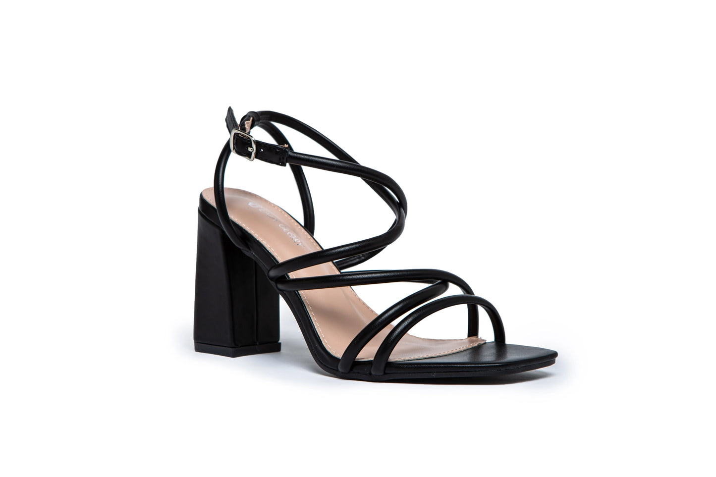 GRACE - black strappy block heels
