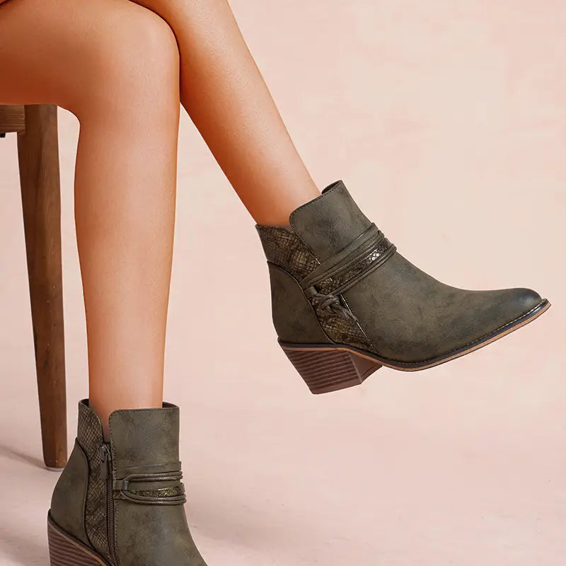GINA - khaki suede cowboy style ankle boot