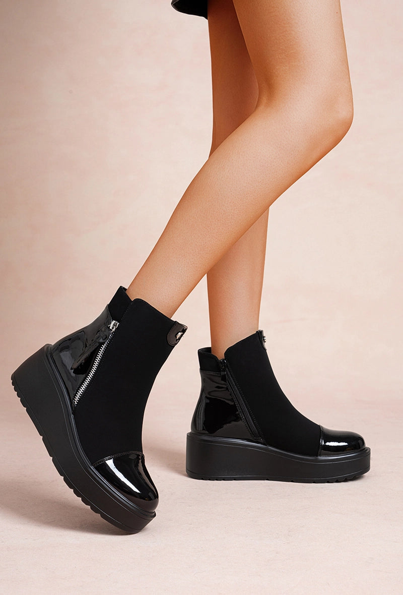 GLORIA - black patent toe wedge boot