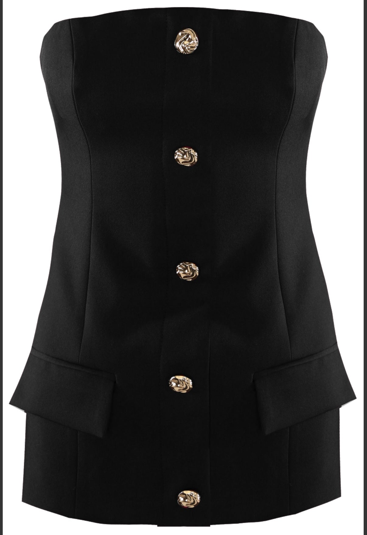 ANDY - tailored bandeau button front top - black