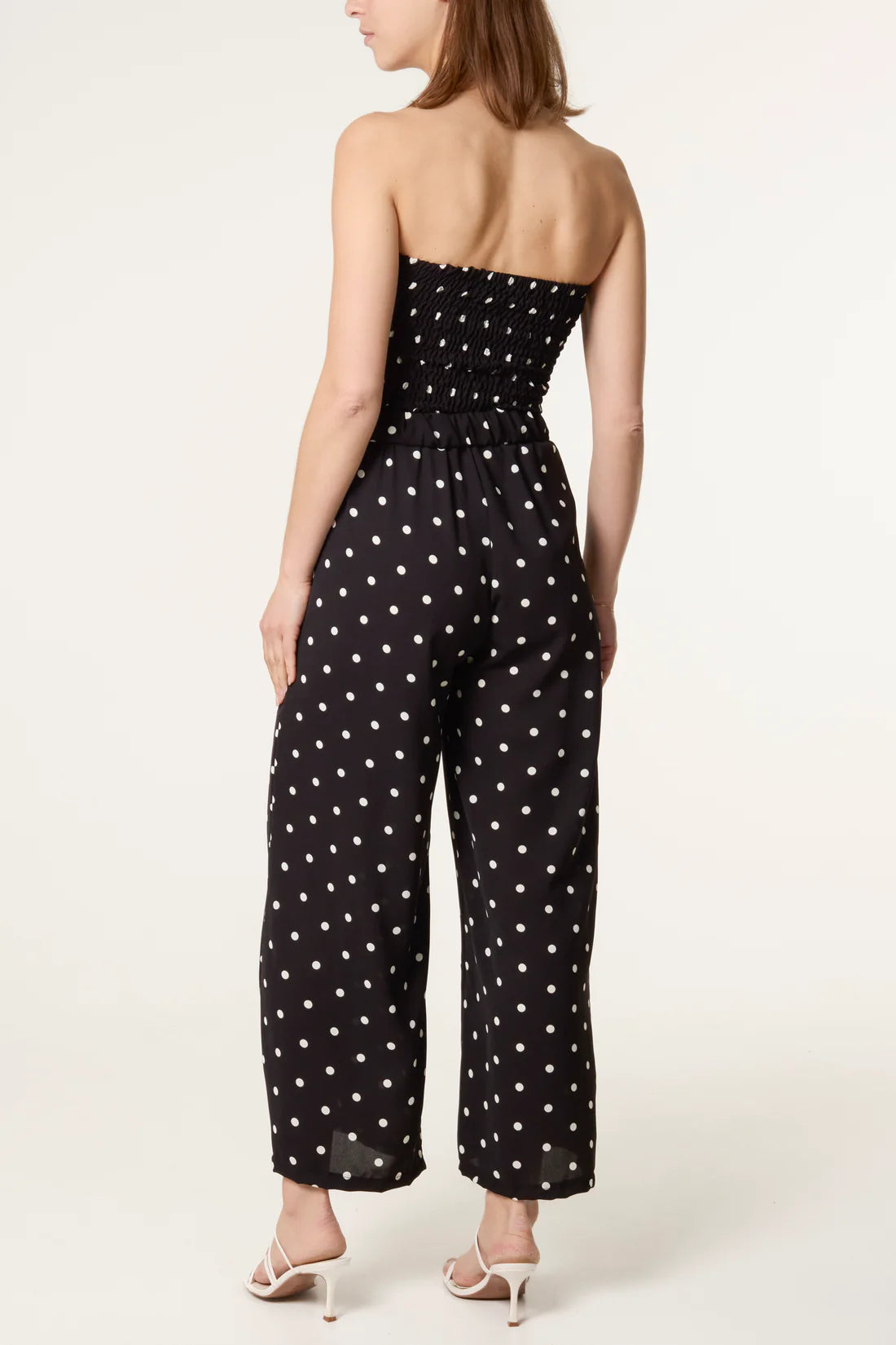 BILLY strapless polka dot belted Jumpsuit - elasticated - black