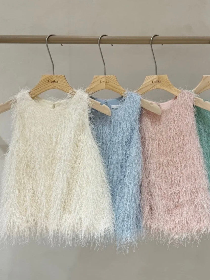 FERN pink feather fringe top