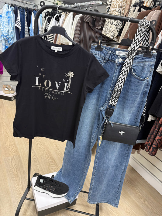 CHERRY love motif bling TShirt - BLACK