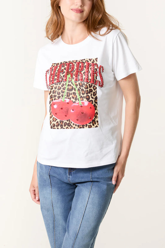QED LDN cherries embellished TShirt