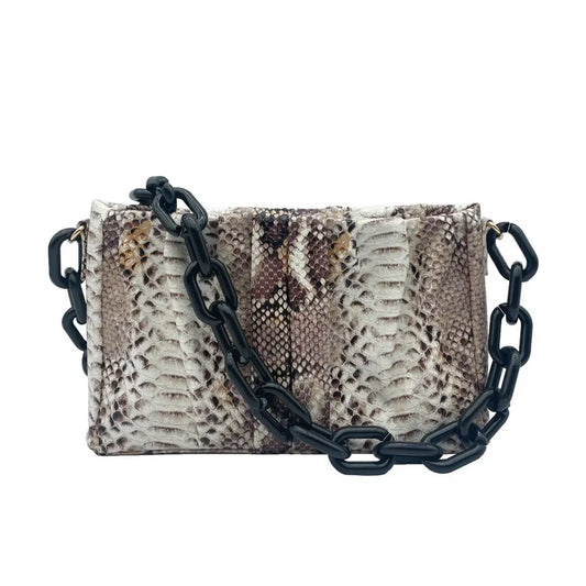 Snake print chain handle bag