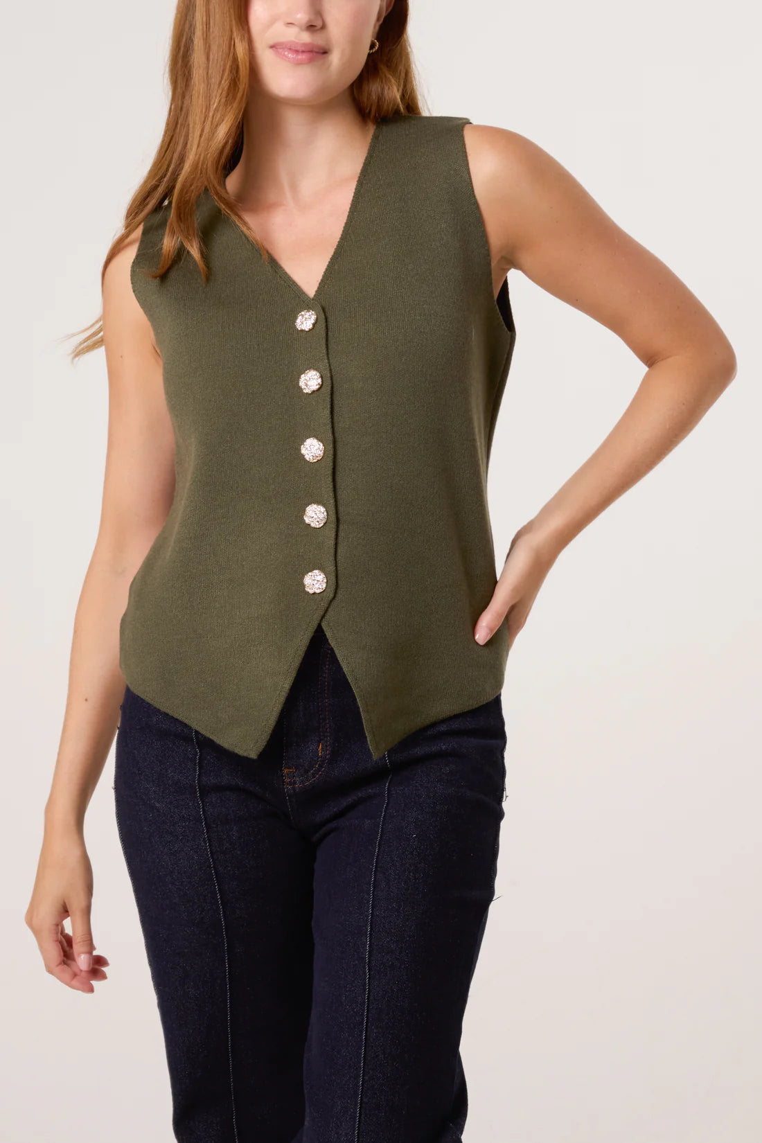 Fine knit khaki gold waistcoat