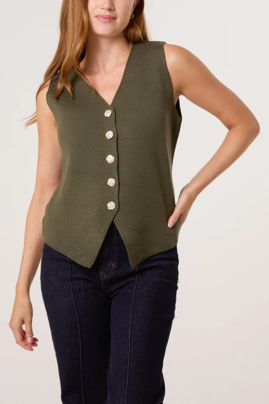 Fine knit khaki gold waistcoat