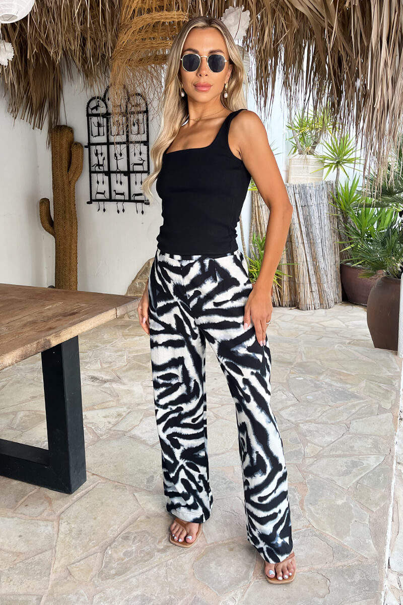 AX black & white animal print wide leg trousers