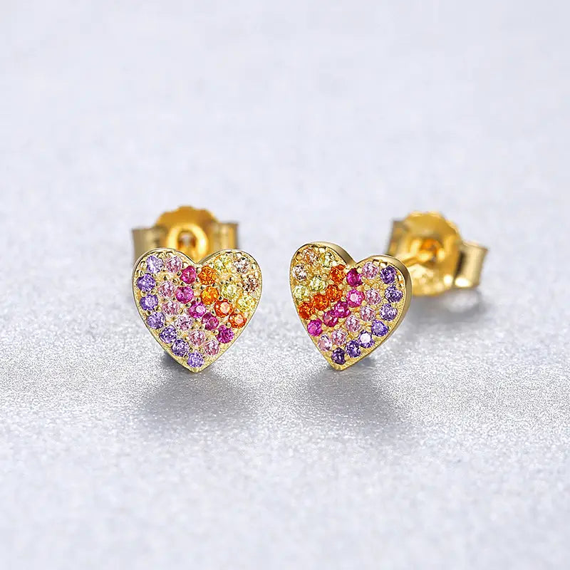 Gold multi gem heart earrings