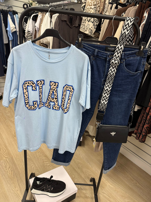 CIAO leopard print blue wash Tshirt