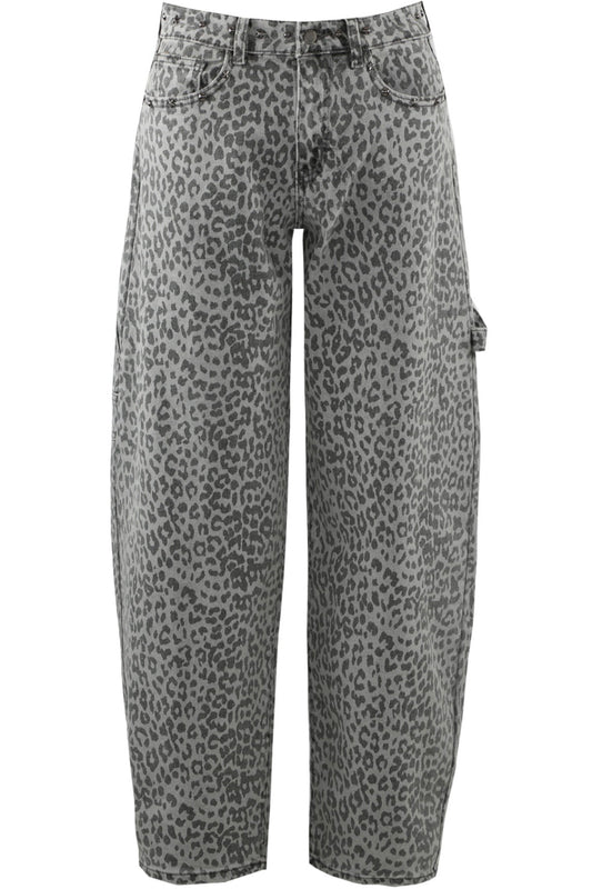 JESSICA grey leopard print studded barrell leg Jeans