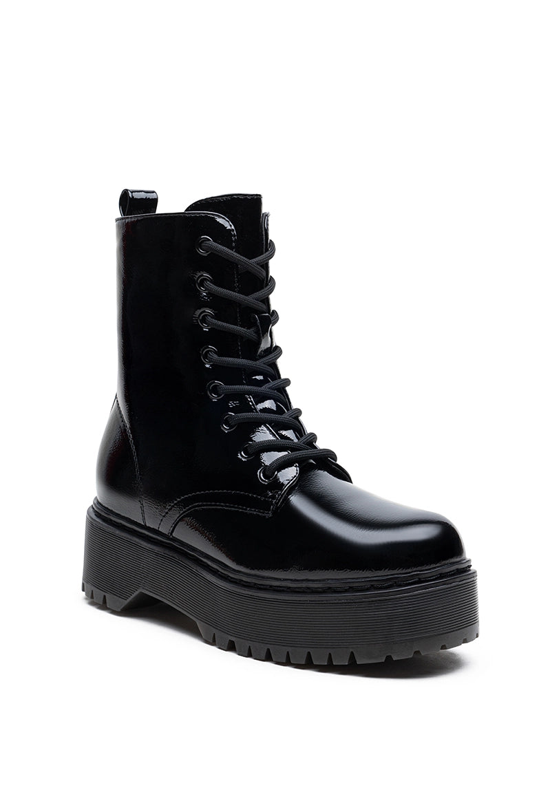 FERN black patent chunky boots