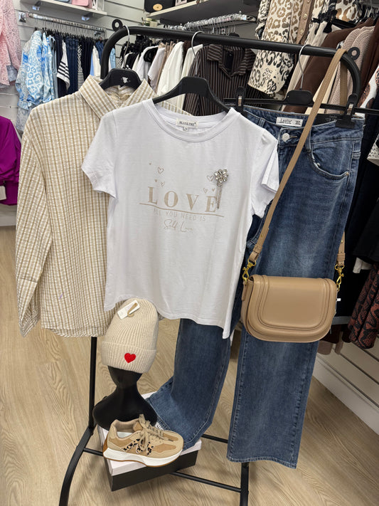 CHERRY love motif bling TShirt - white/beige