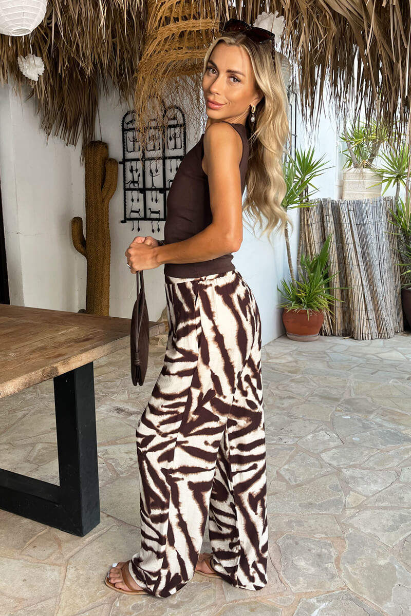 AX brown animal print wide leg  trousers