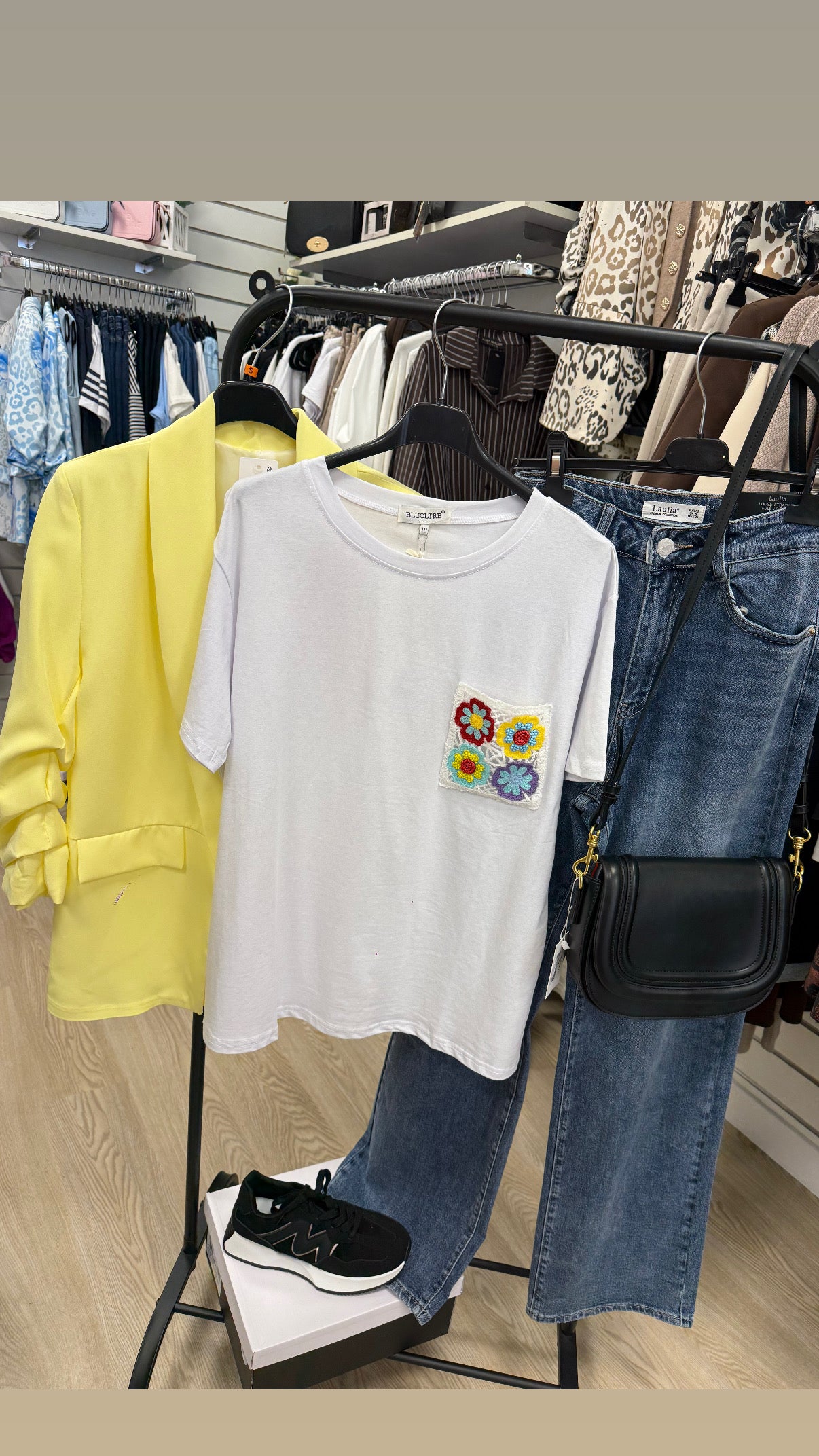 FLORA crochet pocket detail TShirt - white