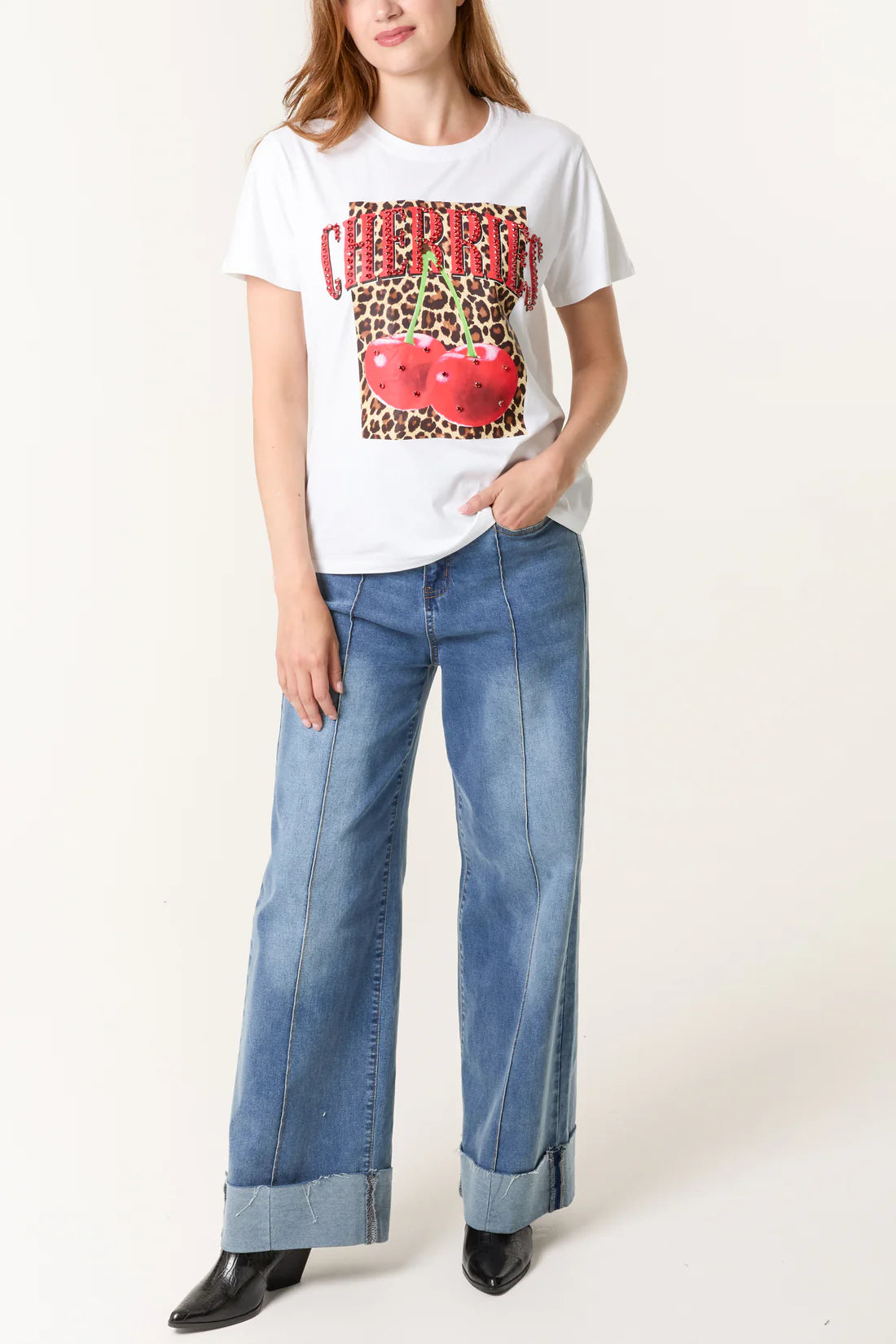 QED LDN cherries embellished TShirt