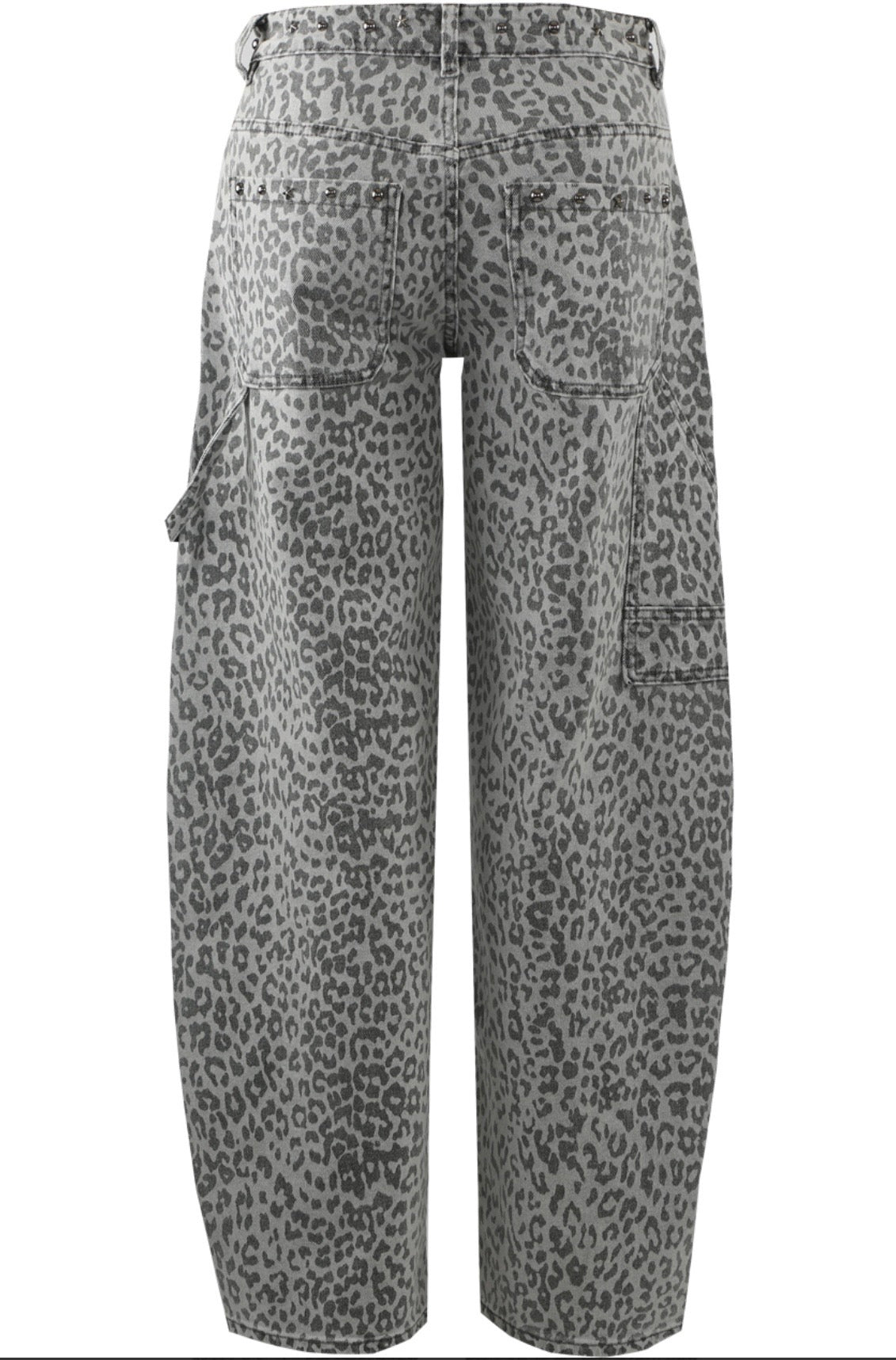 JESSICA grey leopard print studded barrell leg Jeans