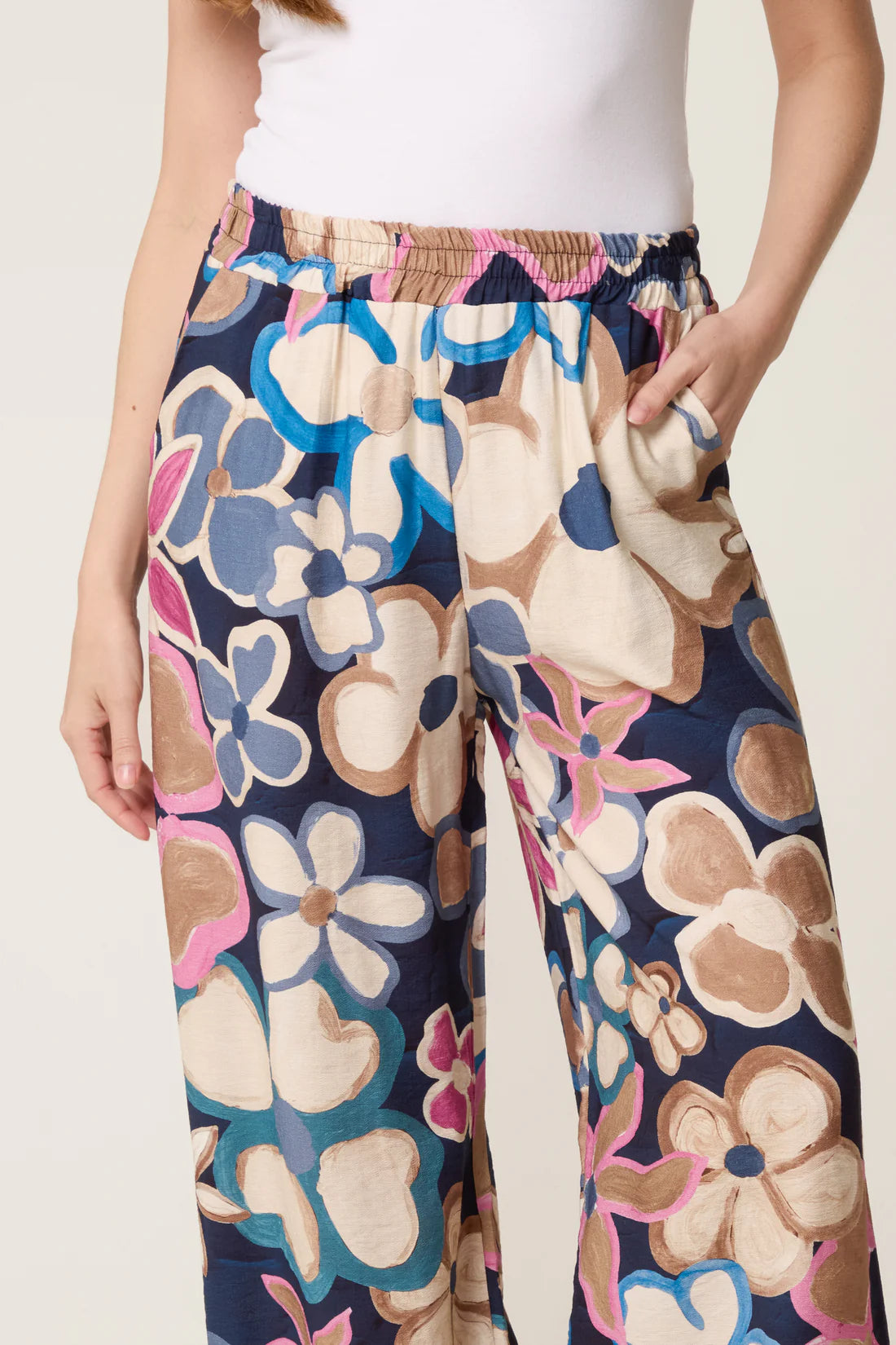 BOLD flower print wide leg trouser - navy/beige