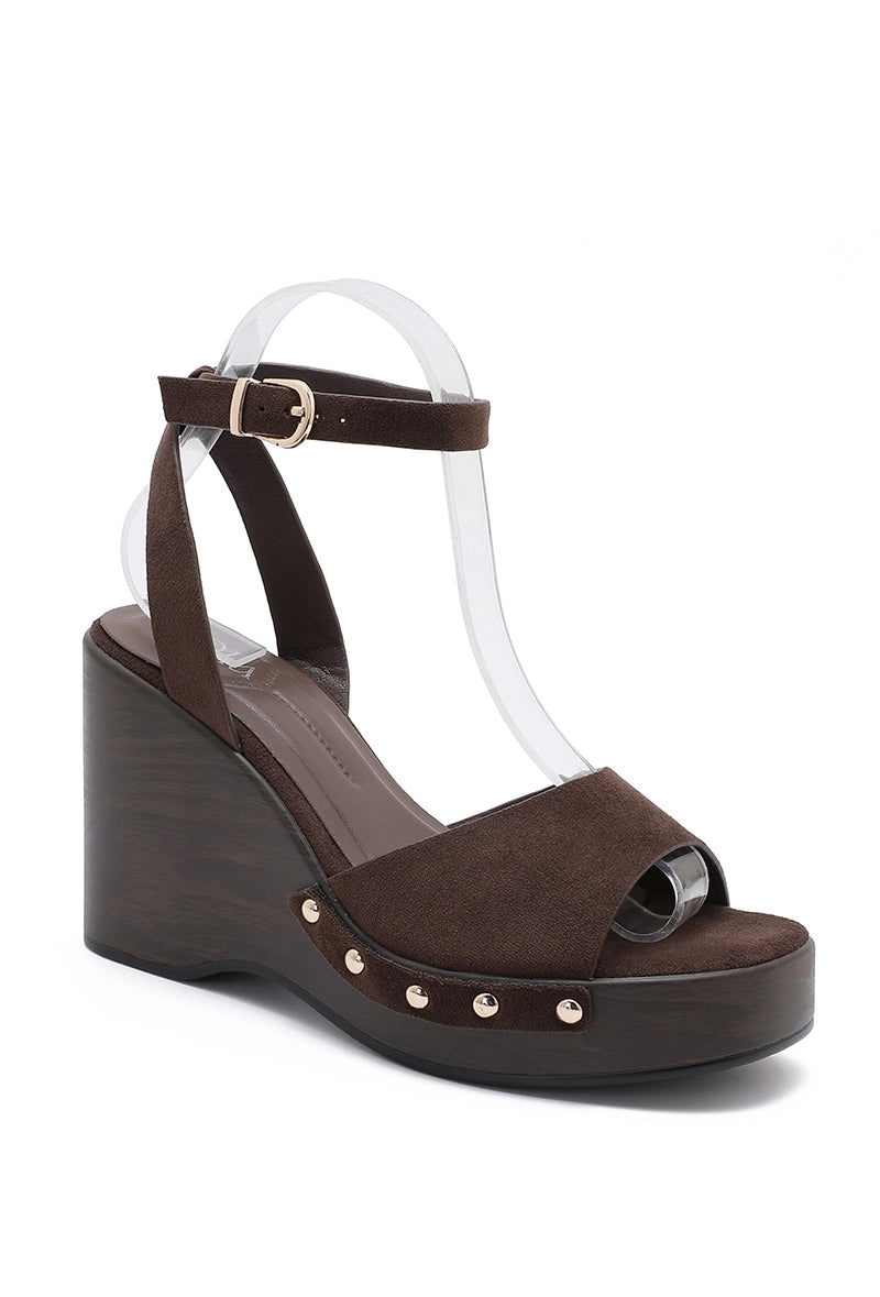 DOLLY brown suede studded Wedge sandals