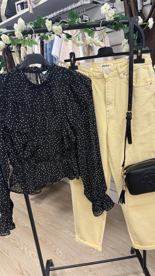 SHERRY polka dot chiffon frill Blouse - black