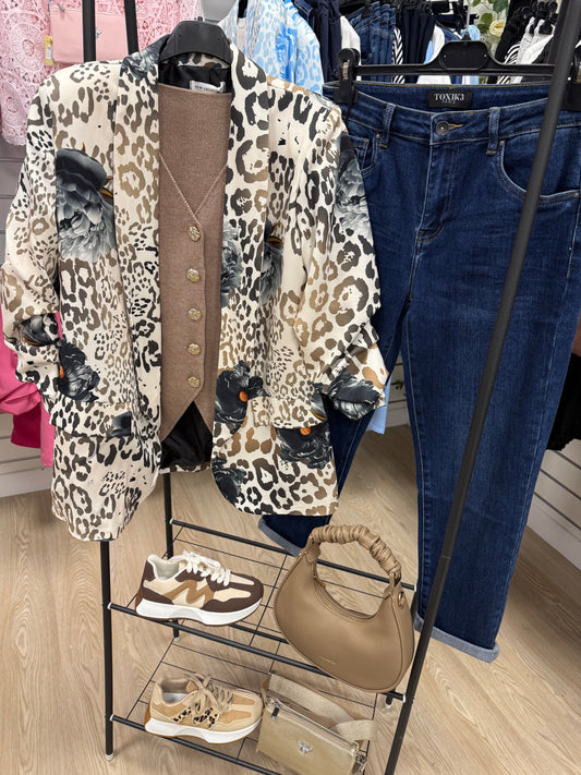 LAUREL animal print Blazer - black/beige
