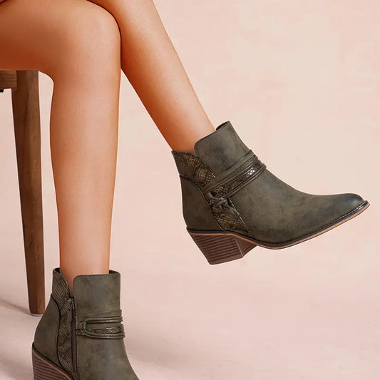 GINA - khaki suede cowboy style ankle boot