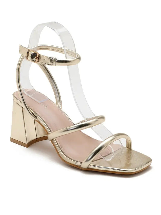 GOLDY - gold strappy block heels
