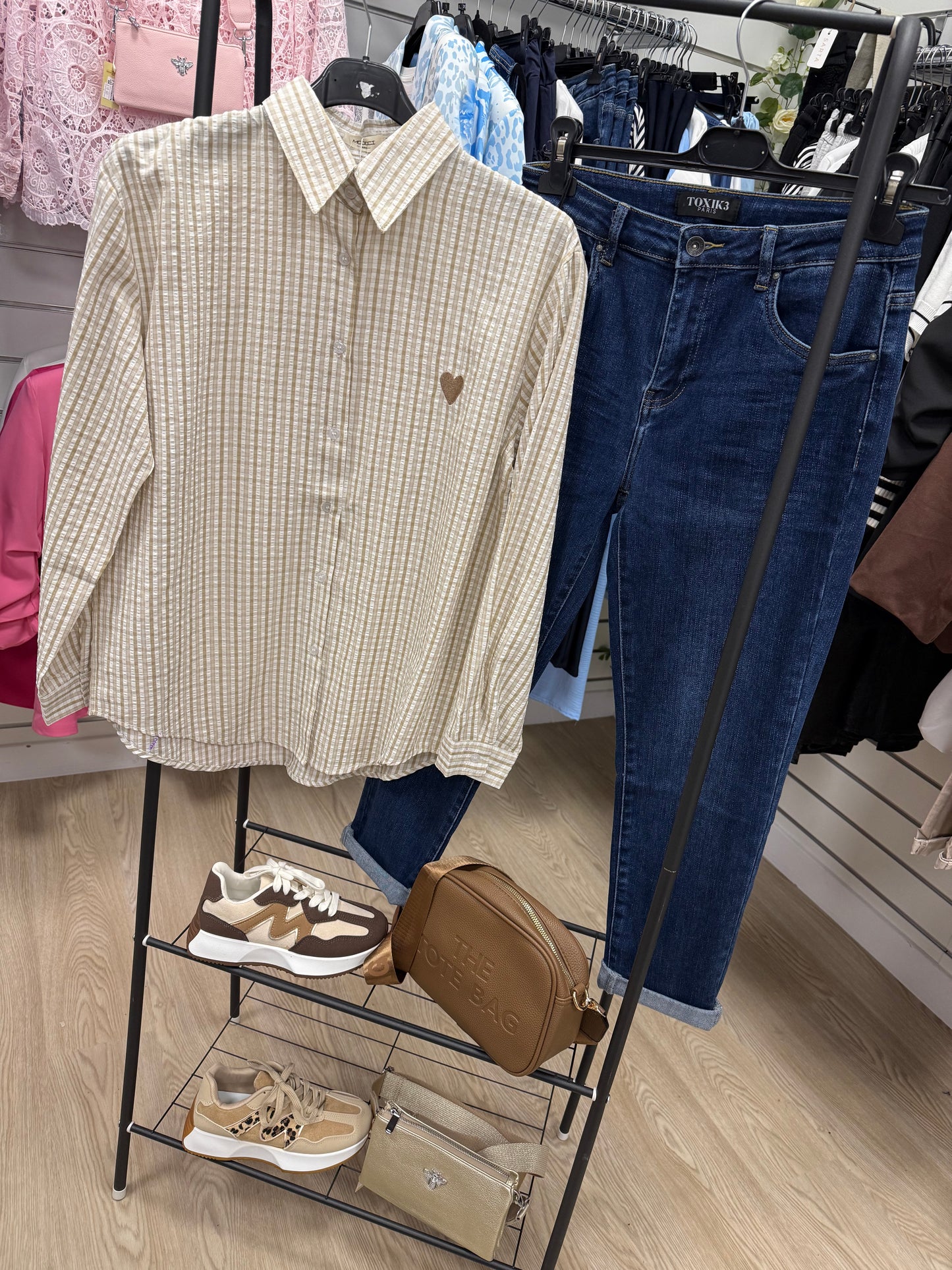 JULIA beige heart check Shirt
