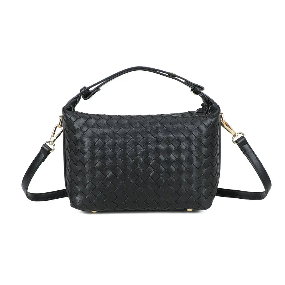 IZZY waffle fold bag - with crossbody strap - black