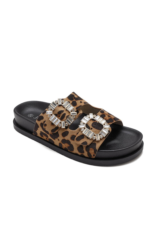 TONI leopard print bling buckle slider