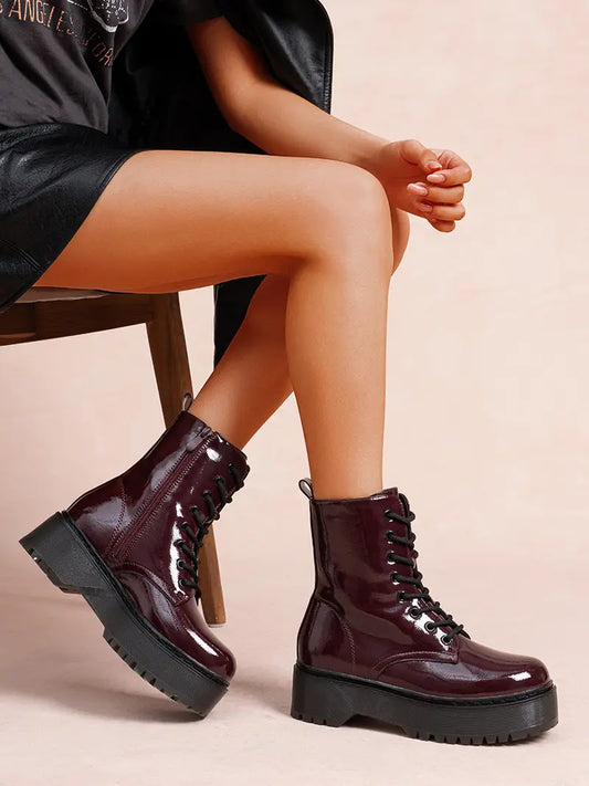 GIA - burgundy patent chunky platform boots
