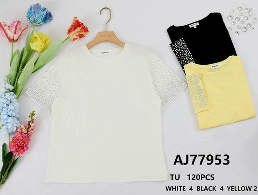 CELIA embellished sleeve TShirt - White