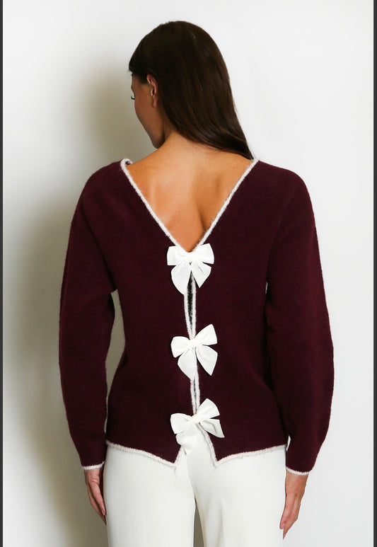 BELLA - bow back sweater - burgundy