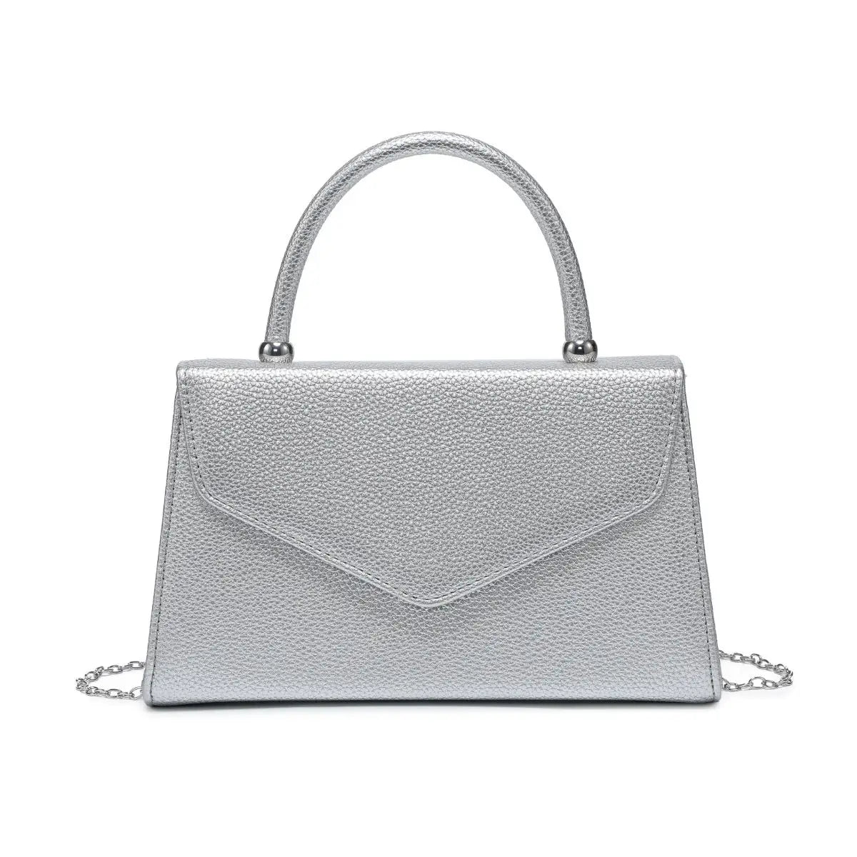 ROXY - silver pu clutch bag - with crossbody chain strap