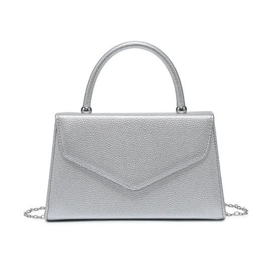 ROXY - silver pu clutch bag - with crossbody chain strap