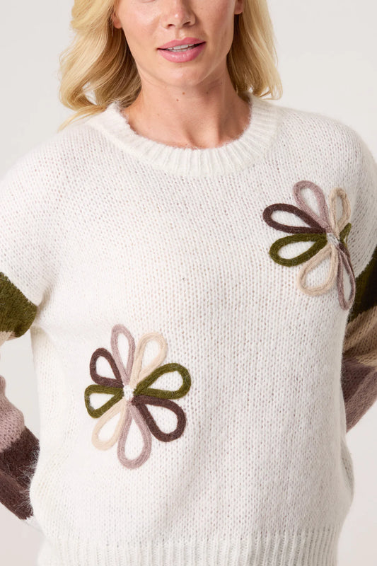 Wild flower knit - khaki/beige