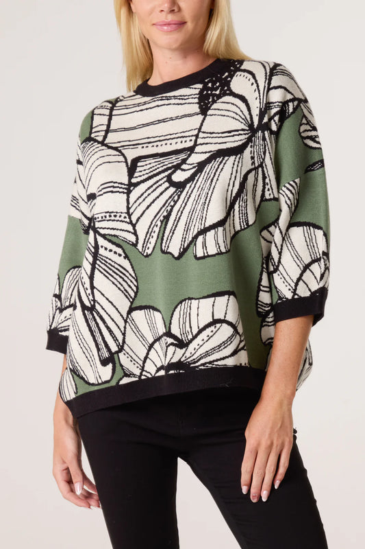 Chilli charm khaki floral print jumper - One Size
